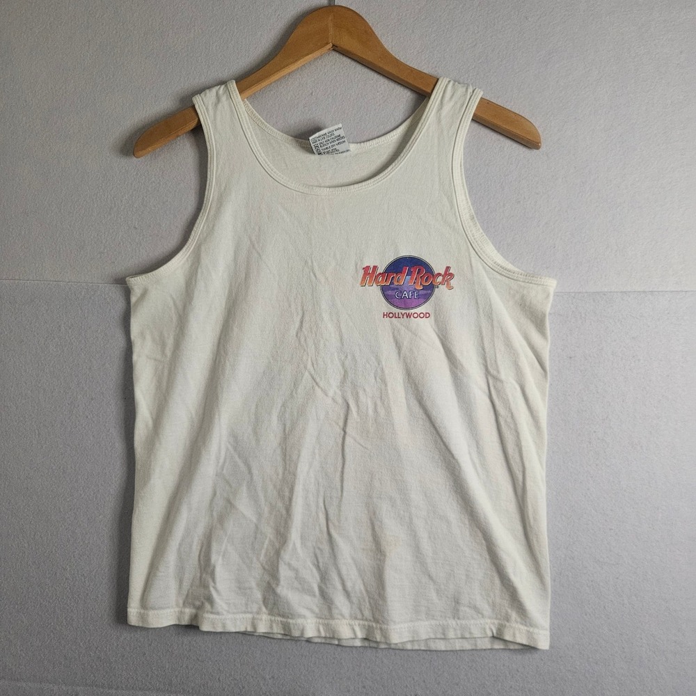 Vintage Hard Rock Cafe Hollywood Tank Top White Sunburst Graphic Small USA Made